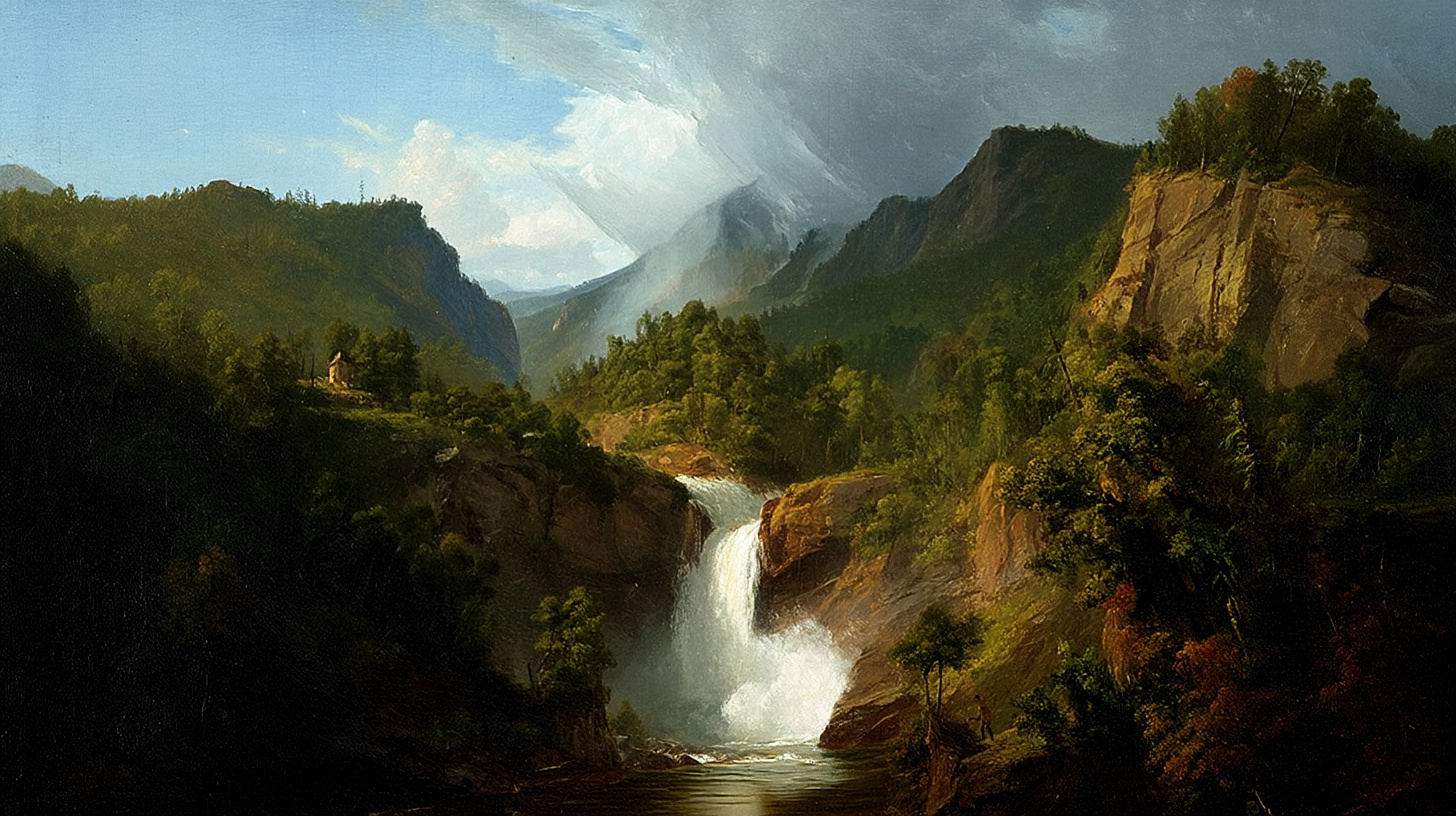 Waterfall landscape painting